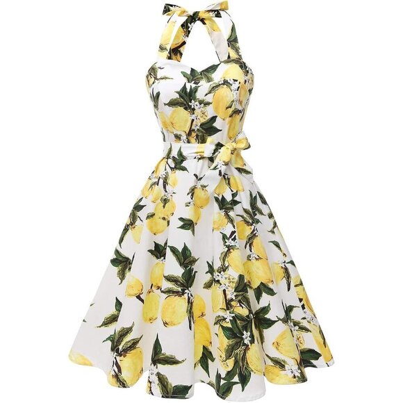 Dresses & Skirts - Women's Vintage Polka Dress Cotton Size Medium Halter Lace Up Back